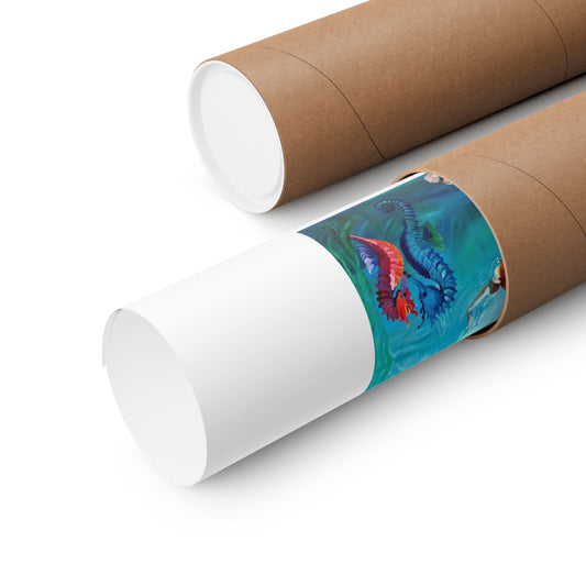 Underwater Mermaid & Seahorse Matte Poster — Ocean Art Print