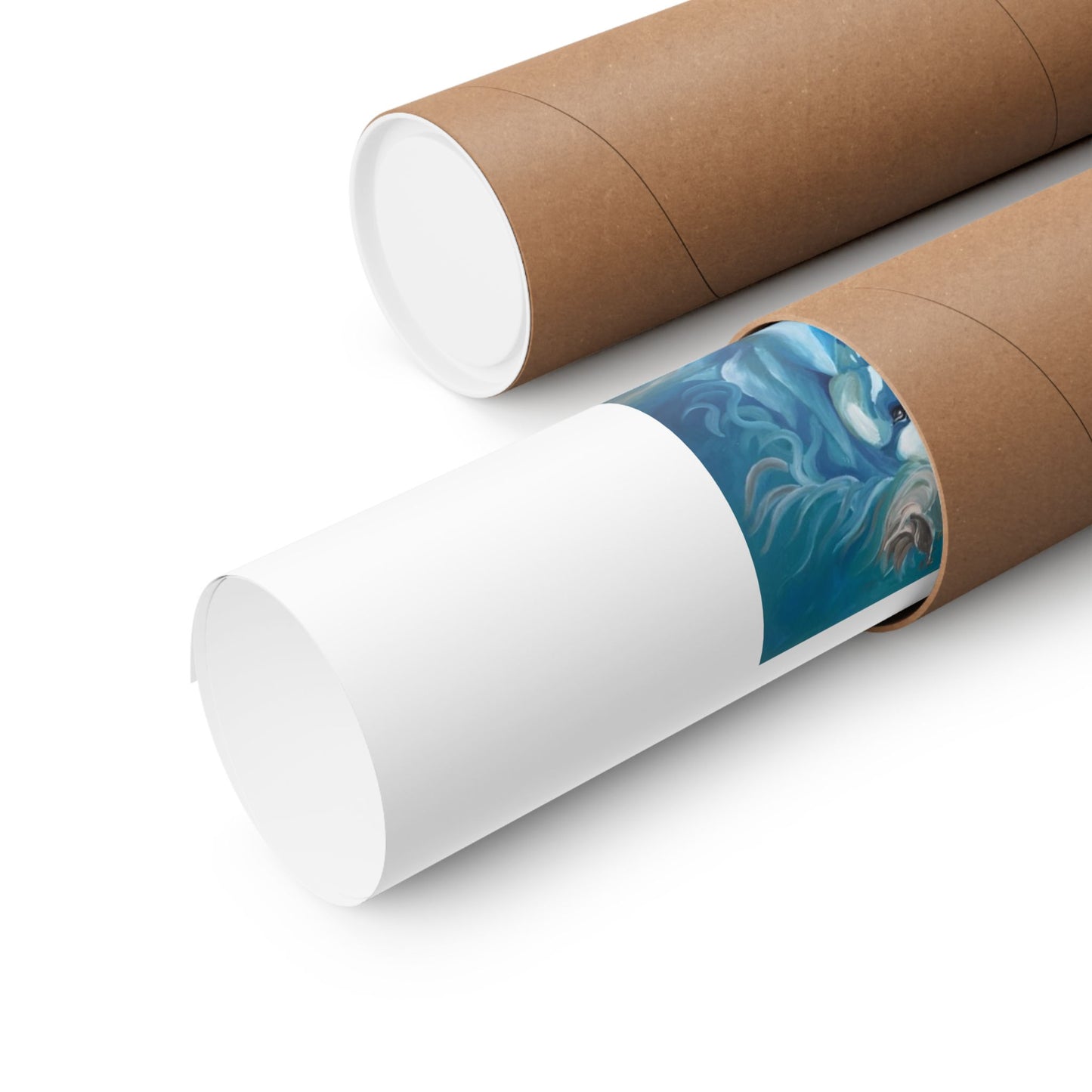 Mystic Horses Matte Horizontal Poster — Blue & Chestnut Horse Art Print