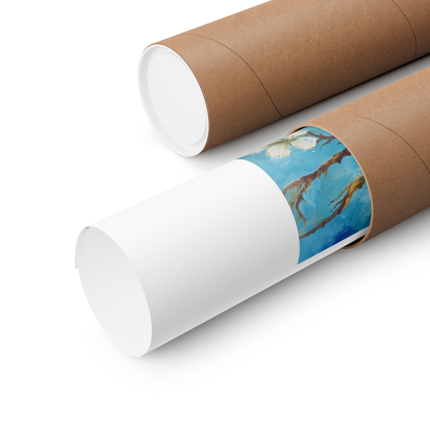 Blue Floral Branch Matte Horizontal Poster — Botanical Wall Art Print