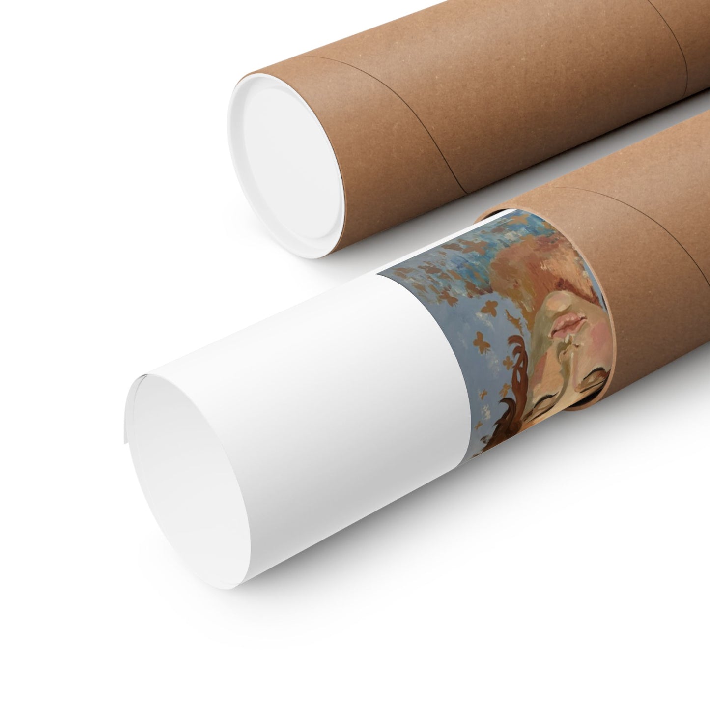 Tranquil Muse Matte Vertical Poster — Serene Woman Portrait with Gold Butterflies