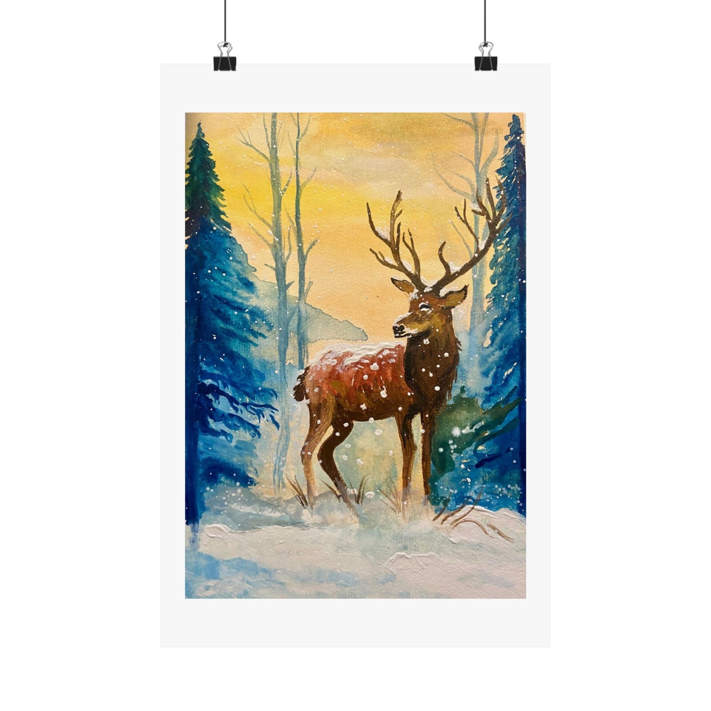 Winter Deer Poster — Matte Vertical Wildlife Art Print