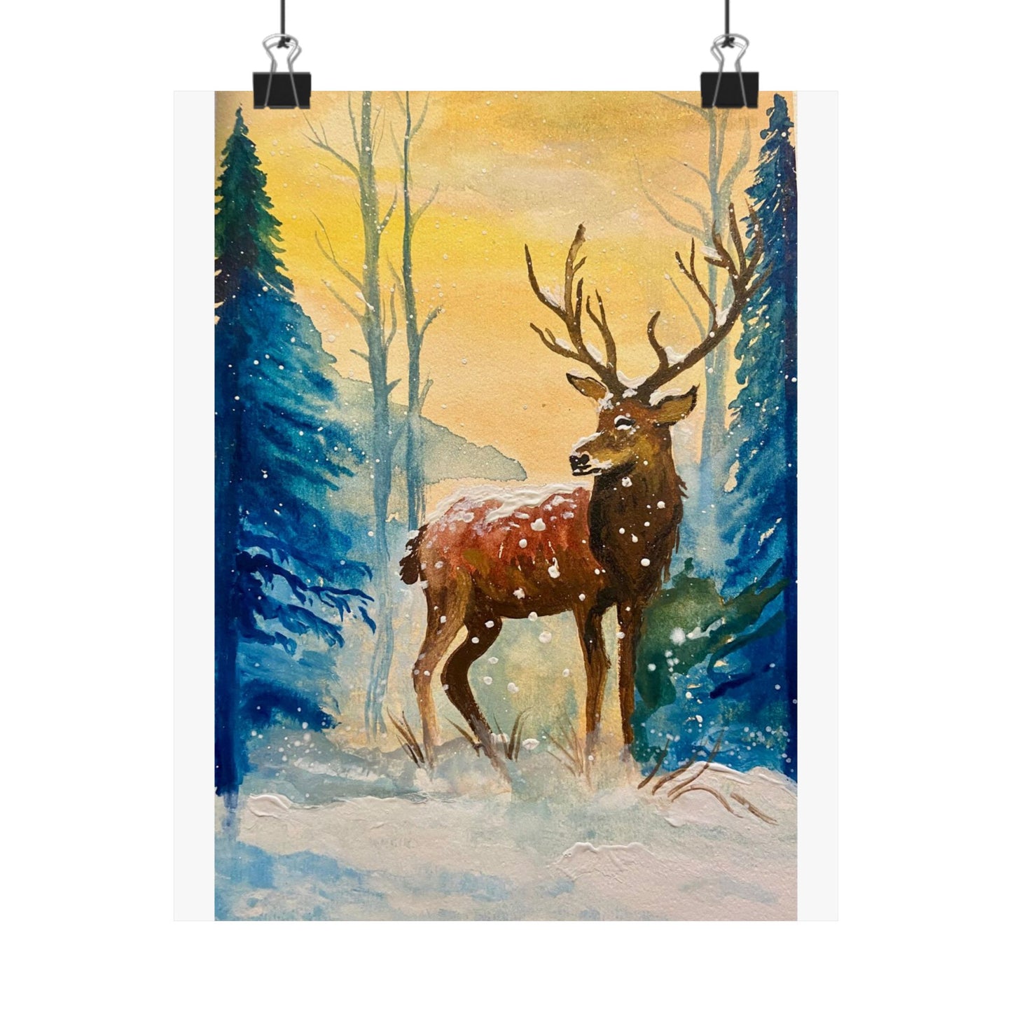 Winter Deer Poster — Matte Vertical Wildlife Art Print