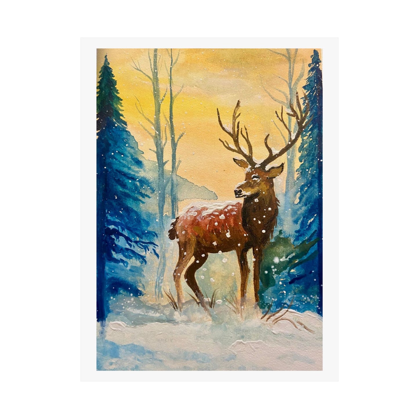 Winter Deer Poster — Matte Vertical Wildlife Art Print