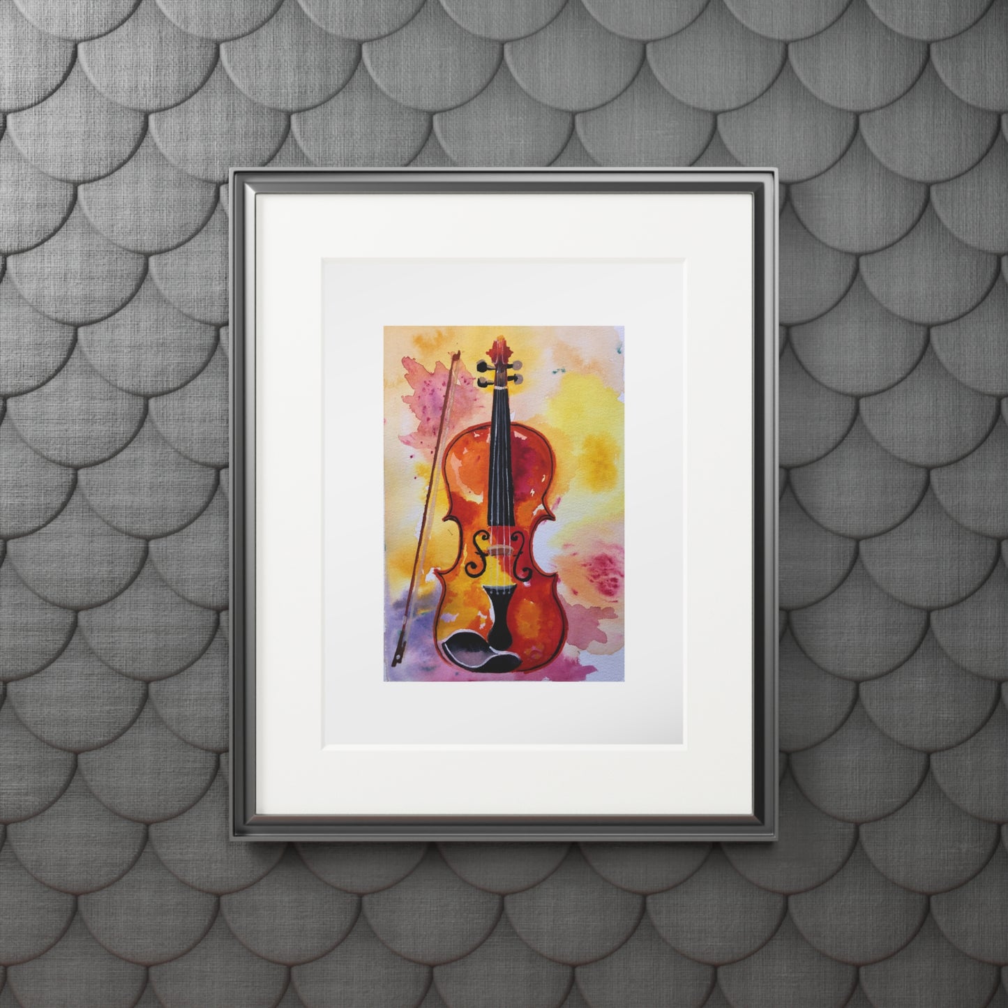 Violin Watercolor Fine Art Print with Passepartout Frame — Musical Wall Art