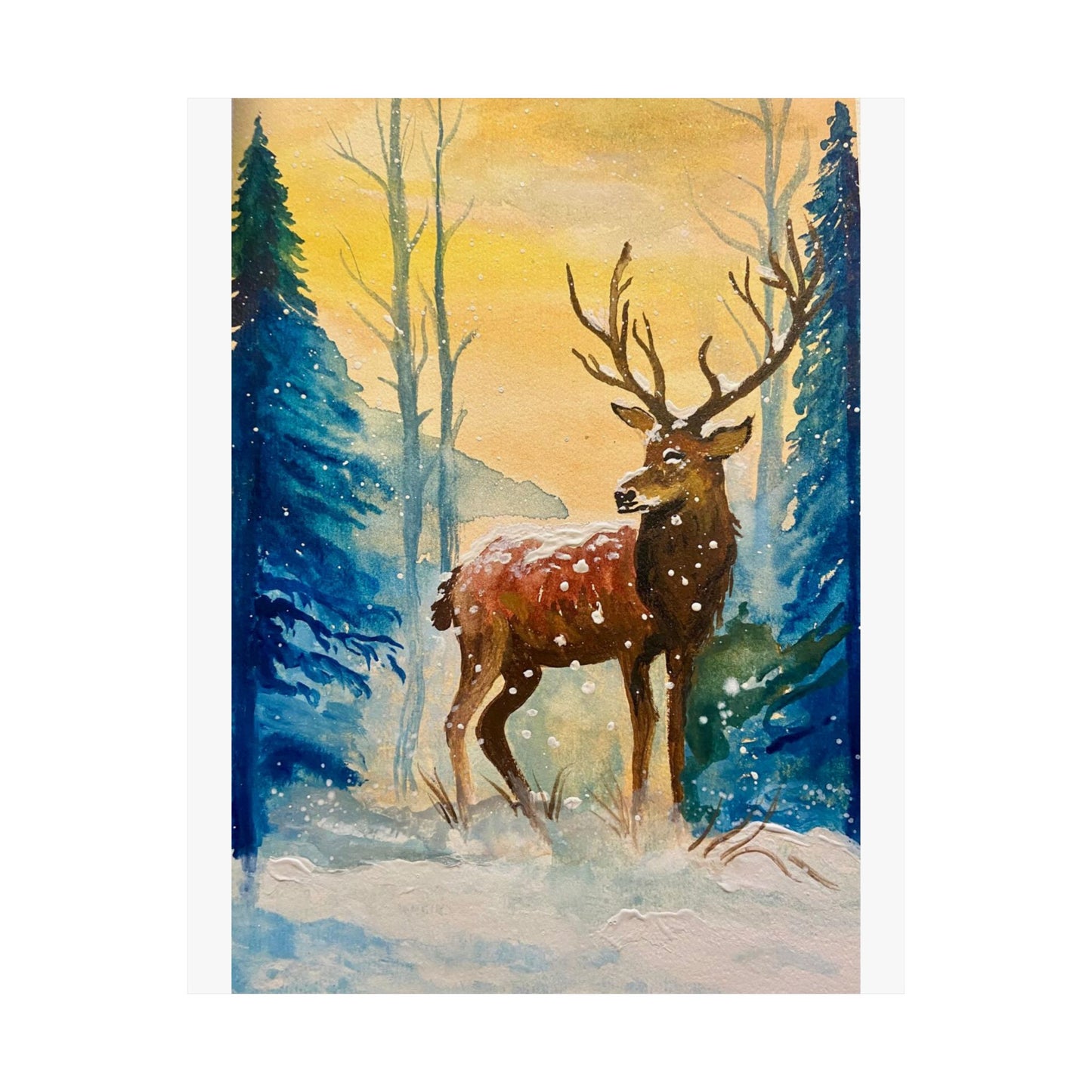 Winter Deer Poster — Matte Vertical Wildlife Art Print