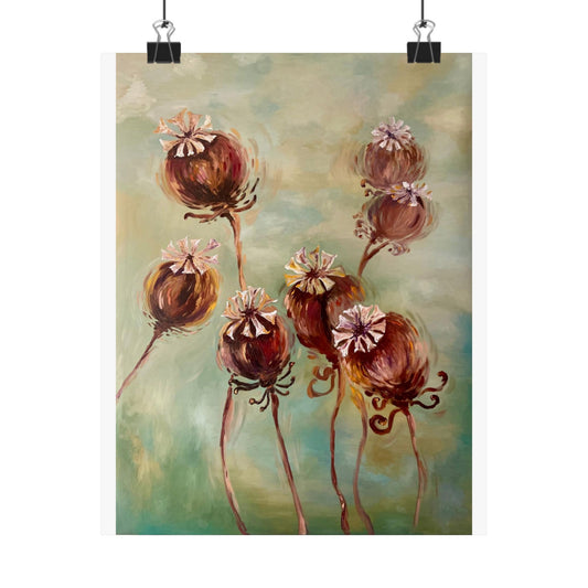 Botanical Poppy Pods Matte Poster — Vertical Floral Wall Art
