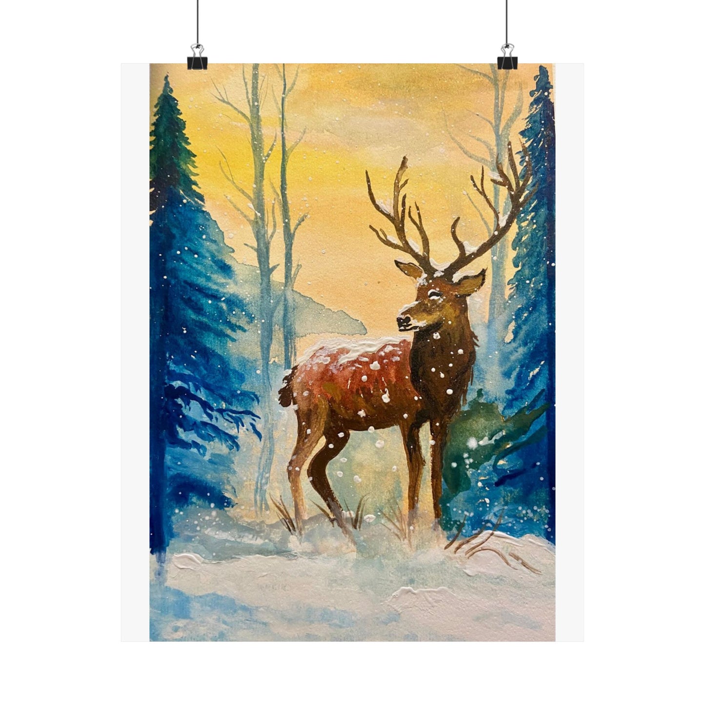 Winter Deer Poster — Matte Vertical Wildlife Art Print