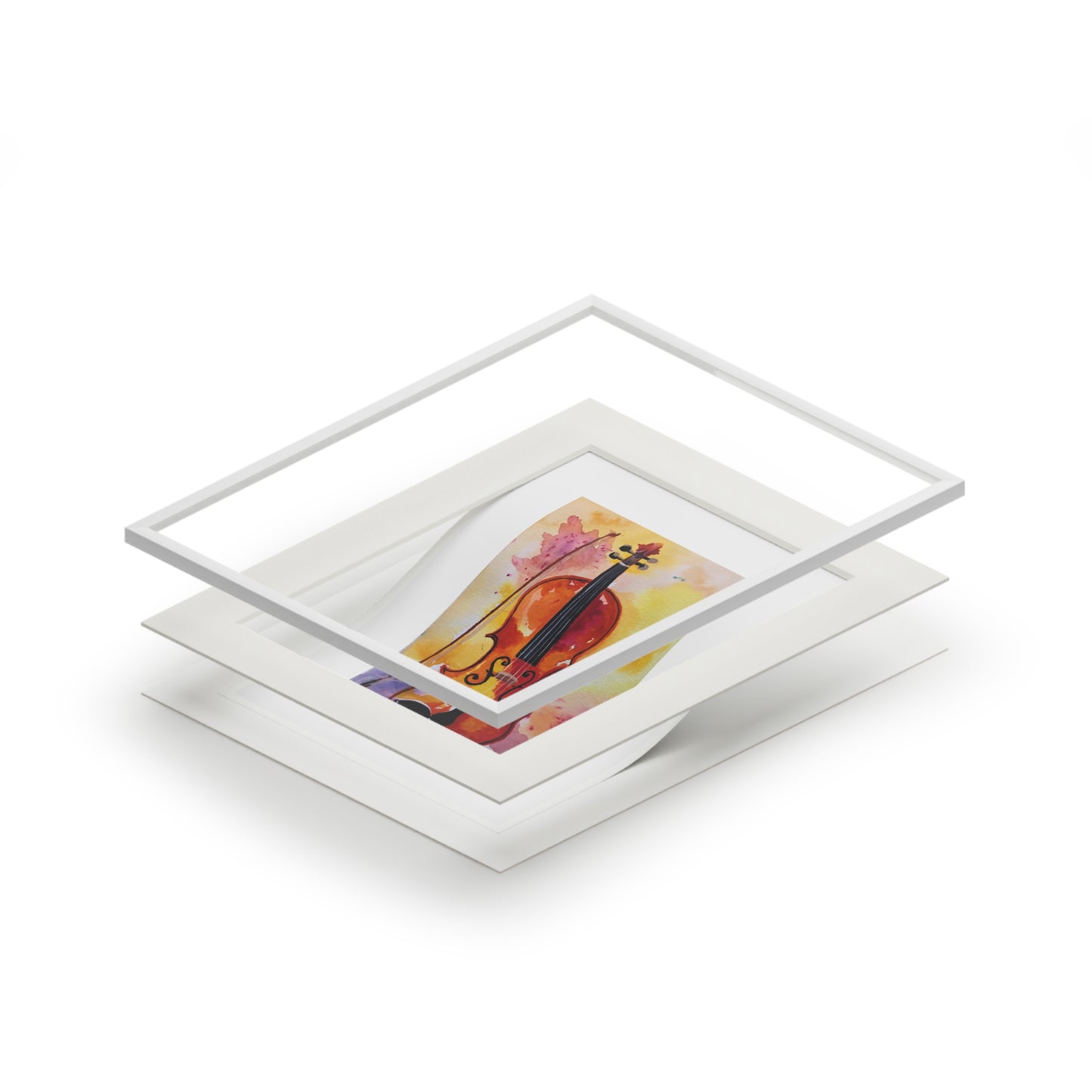 Violin Watercolor Fine Art Print with Passepartout Frame — Musical Wall Art