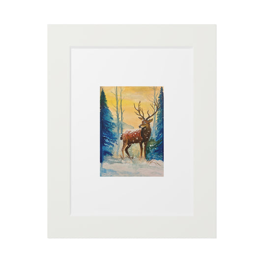 Deer in Winter Forest — Fine Art Print with Passepartout