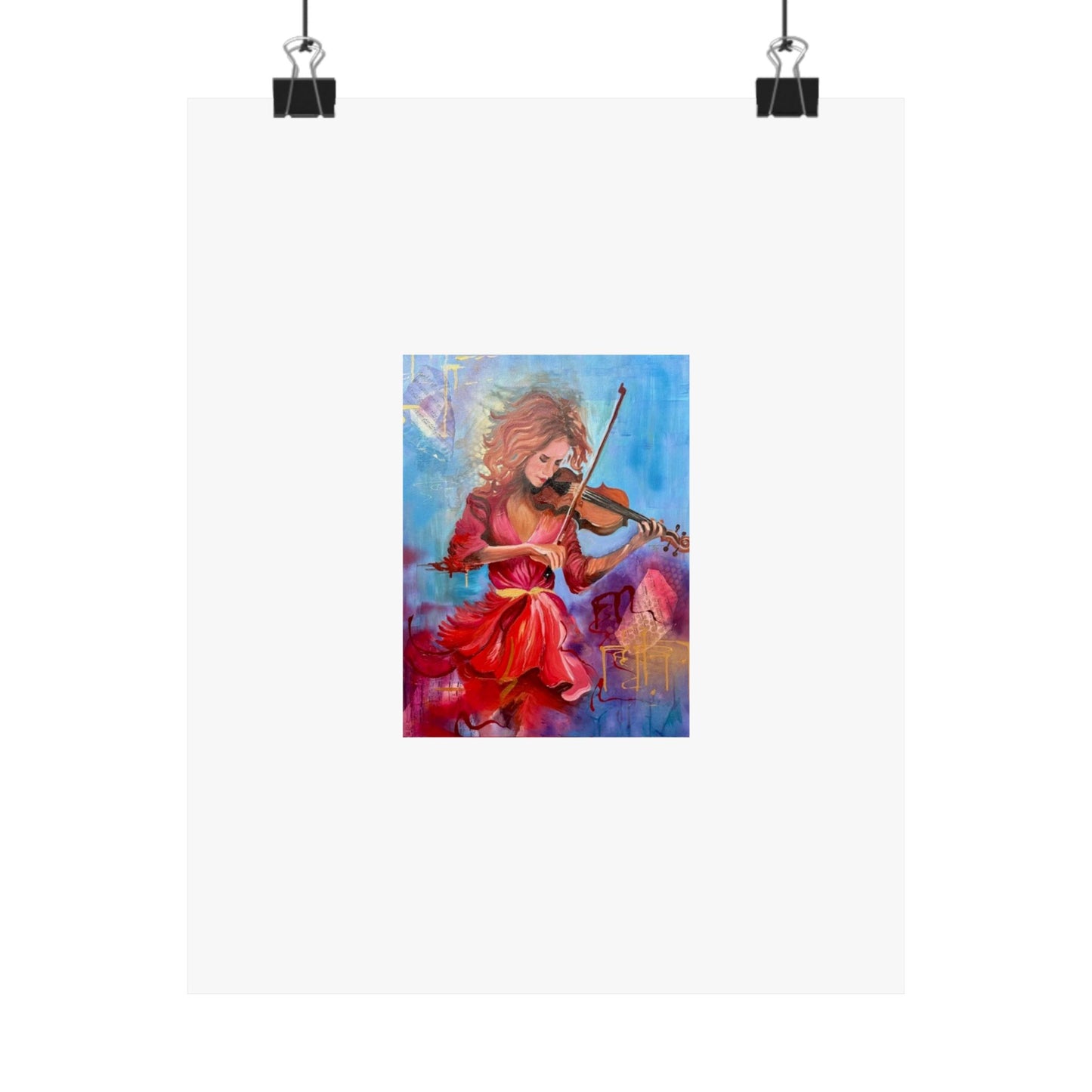 Violinist Art Poster — Colorful Female Musician Matte Vertical Print