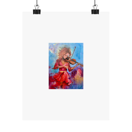 Violinist Art Poster — Colorful Female Musician Matte Vertical Print