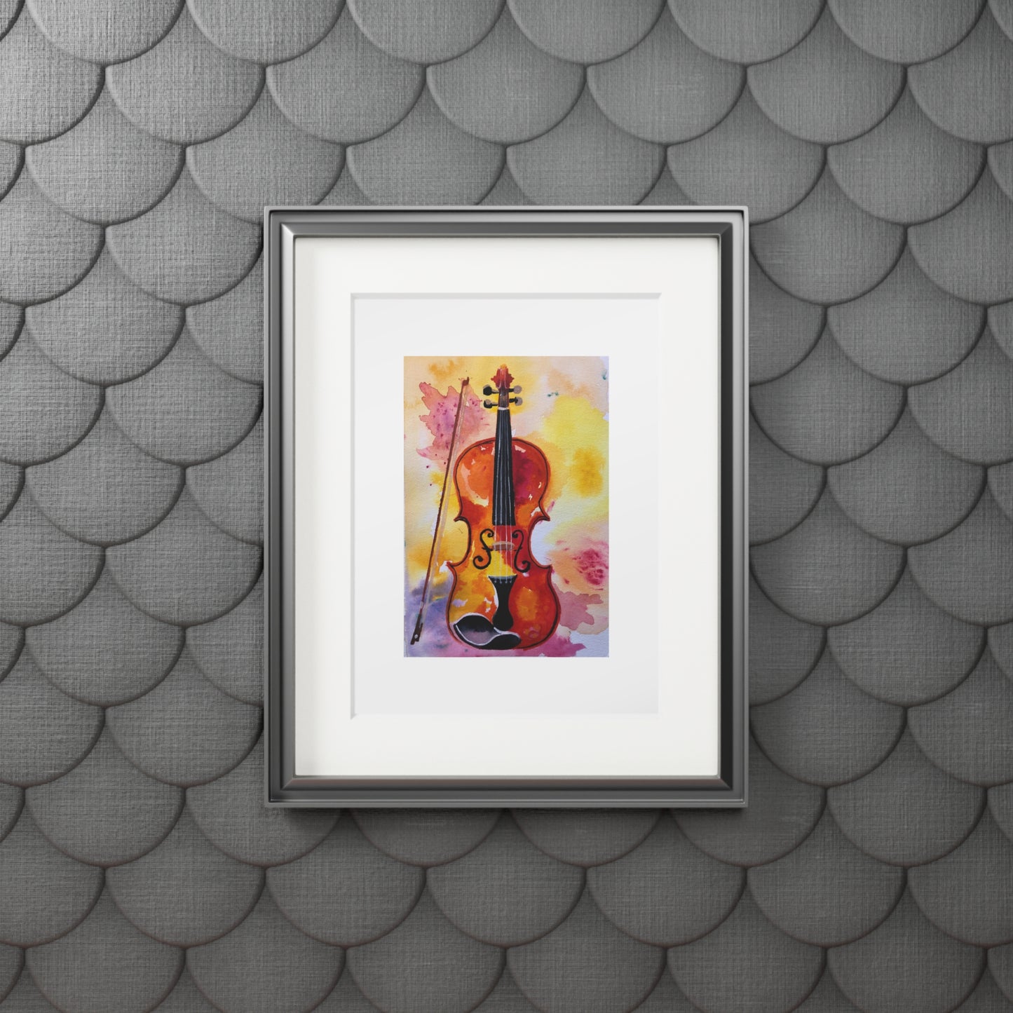 Violin Watercolor Fine Art Print with Passepartout Frame — Musical Wall Art
