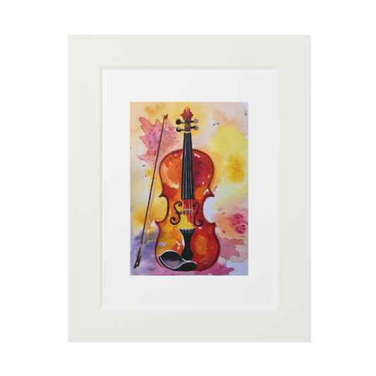 Violin Watercolor Fine Art Print with Passepartout Frame — Musical Wall Art