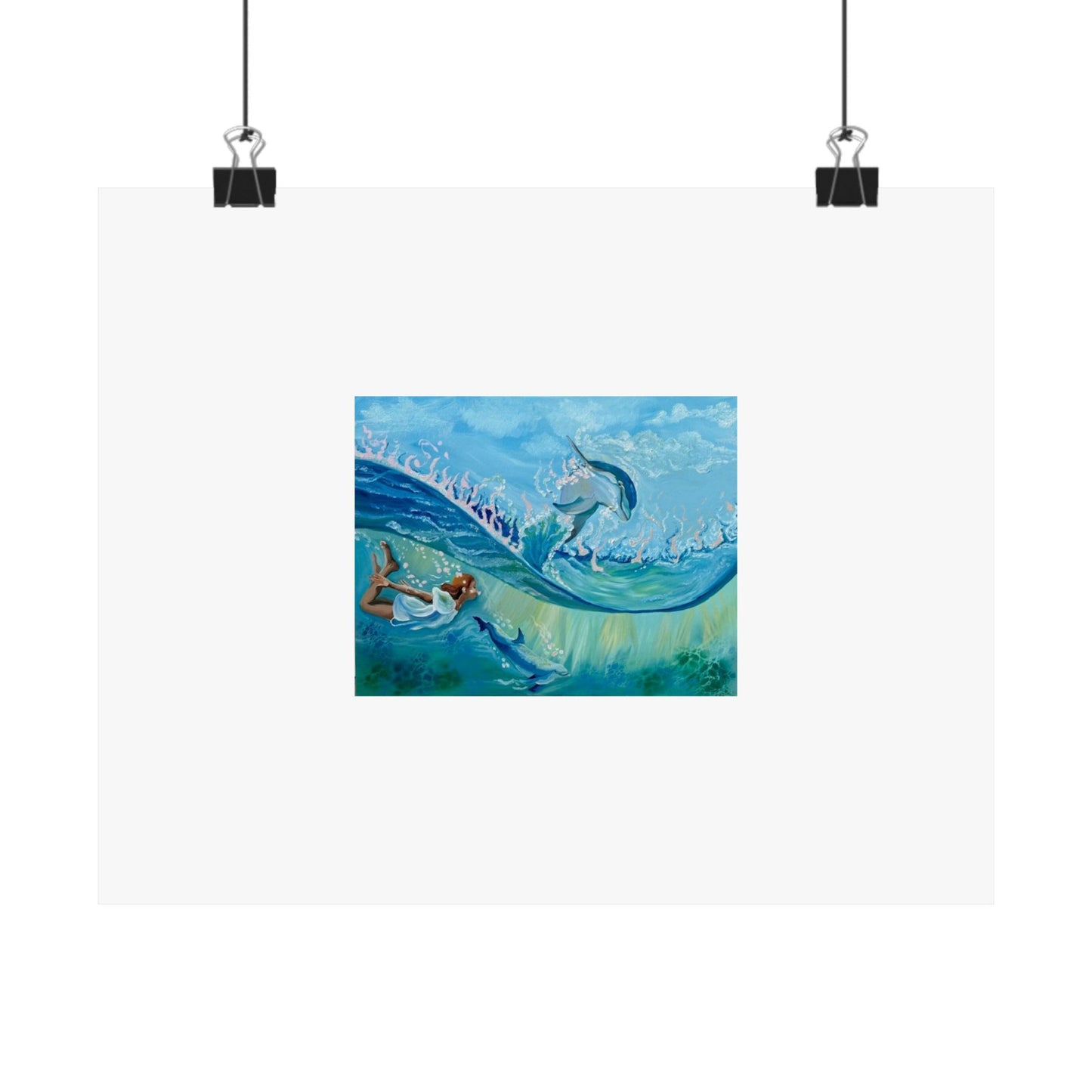Dolphin Wave Matte Horizontal Poster — Ocean Surfing Art Print