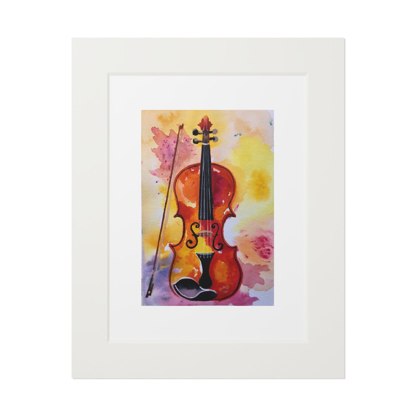 Violin Watercolor Fine Art Print with Passepartout Frame — Musical Wall Art